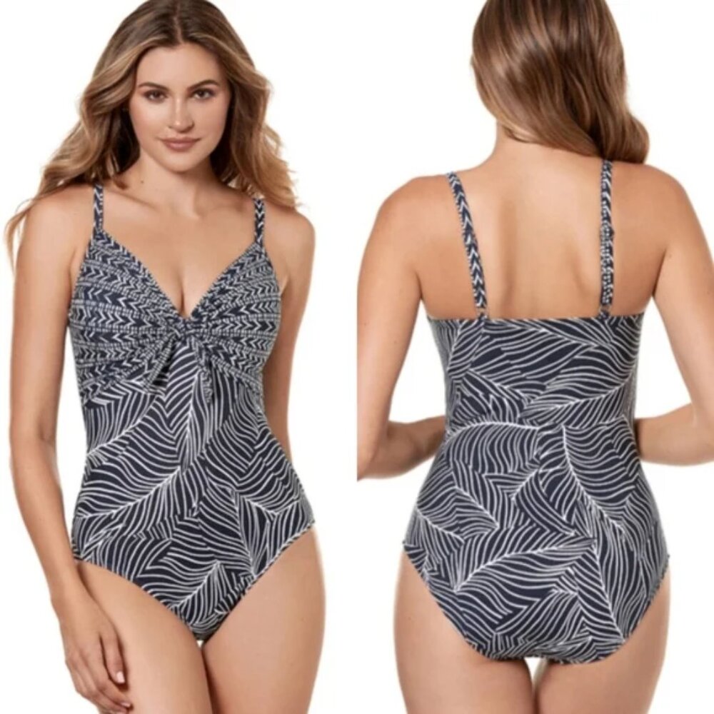 Miraclesuit Siera Lush Lanai Pin-Up One Piece Swimsuit Navy White Silver Size 16 - Picture 3 of 10